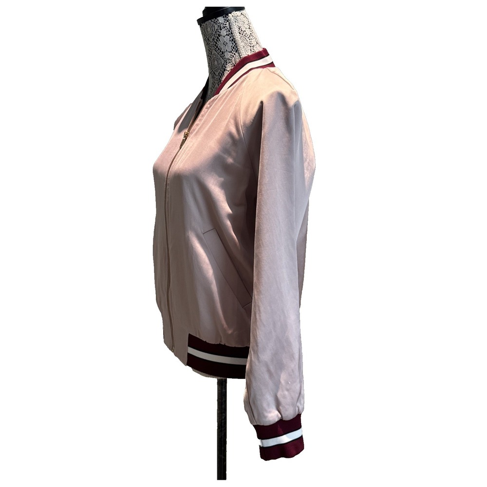 Aritzia Babaton Chelsea Satin Bomber Jacket Sz M Dusty Rose Varsity Preppy - Picture 3 of 16